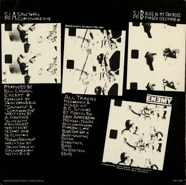 Image of Back Cover of 12" - VG+/VG+ - BLIND IDIOT GOD, Sawtooth (Enemy; EMY 12001, UK 1989, Picture Sleeve, Produced By Bill Laswell & John Zorn), ,  - 2126261E