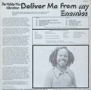 Image of Back Cover of LP - VG+/VG+ - THE YABBY YOU VIBRATION (YABBY YOU), Deliver Me From My Enemies (Grove Music; GMLP 001, UK 1977, Laminated Front Sleeve), Nice copy! Disc is glossy with only the lightest of marks. Sleeve has a few pinches to laminated spine and is slightly wavy from manufacturing.,  - 2316302C