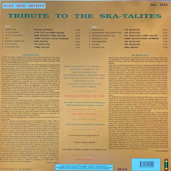 Image of Back Cover of LP - VG+/VG+ - VARIOUS ARTISTS (THE SKATALITES), Tribute To The Ska-talites (Lagoon; LG1-1015, France 1991), ,  - 1746307S