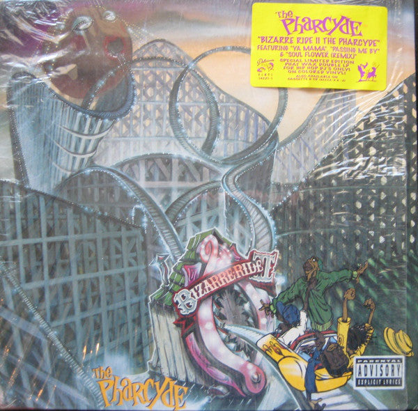 Image of Front Cover of 0225004E: 2xLP - THE PHARCYDE, Bizarre Ride II The Pharcyde (Delicious Vinyl; 14221-1, US 1992, Stickered Sleeve, Insert, Blue & Yellow Vinyl, Limited Edition) Corner/edgewear, sligjt bend top edge. Couple of faint hairlines. No hype sticker.  VG/VG+