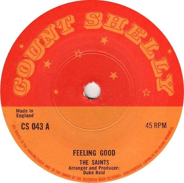 Image of Front Cover of 1914005C: 7" - THE SAINTS, Feeling Good / How Long (Count Shelly; CS 043, UK 1973, Plain sleeve, Solid Centre) Lightest of marks.  /VG