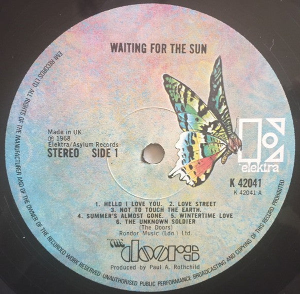 Image of Label Cover of LP - VG/G - THE DOORS, Waiting for the Sun (Elektra Butterfly, No w Logo on Rim; K42041, UK 1971 Reissue, Gatefold), ,  - 3016237C