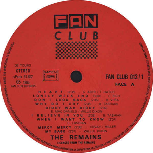 Image of Label Cover of 2xLP - VG/VG - REMAINS, Remains (Fan Club; FC 012, France 1985, Gatefold, 2 Inners), ,  - 2526328E