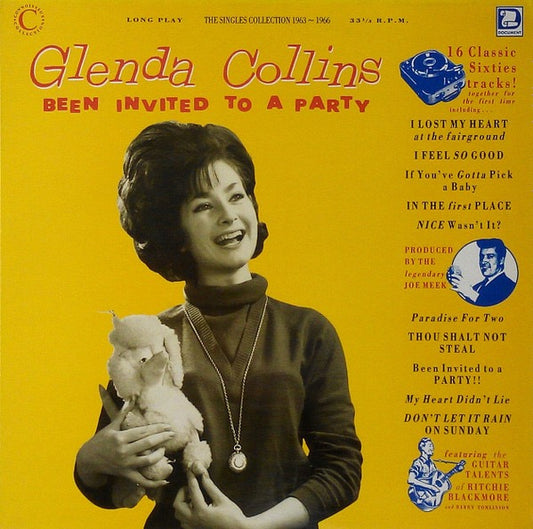 Image of Front Cover of 2214419C: LP - GLENDA COLLINS, Been Invited to a Party - Singles Collection 1962-1966 (Connoisseur; CSAPL108, UK 1990, Joe Meek Productions) Light sticker damage on front sleeve.  VG+/VG+