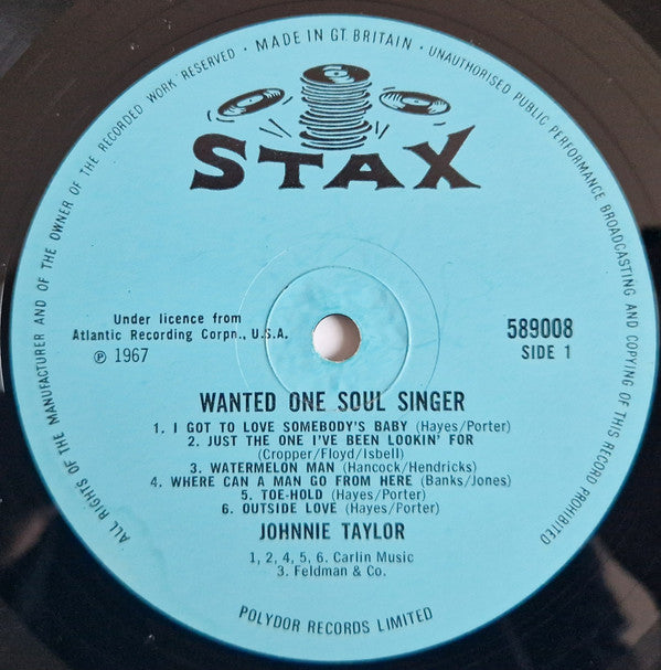 Image of Label Cover of LP - VG/VG - JOHNNIE TAYLOR, Wanted One Soul Singer (Stax Blue Label; 589008, UK 1967, Laminated Front Sleeve), Light Marks only. Strong VG,  - 2846155S
