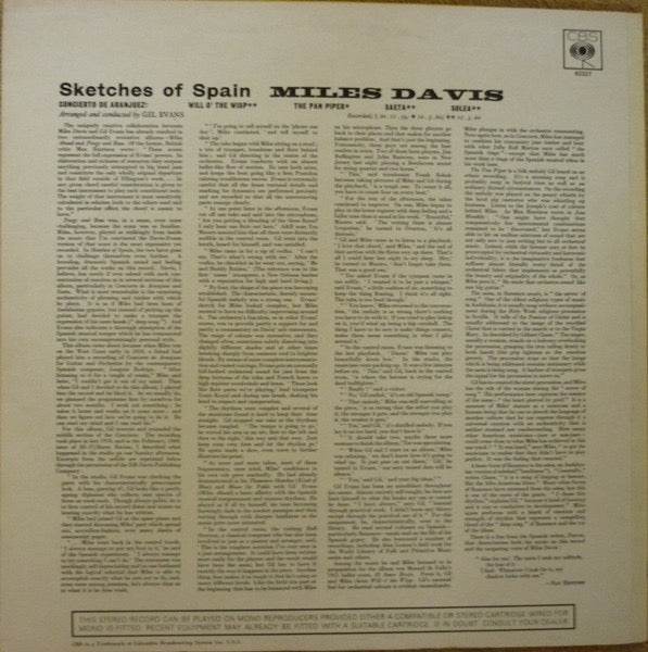 Image of Back Cover of LP - VG/VG+ - MILES DAVIS, Sketches of Spain (CBS Orange/Yellow; 62327, UK 1970s Reissue, Laminated Front Sleeve), ,  - 4146058S