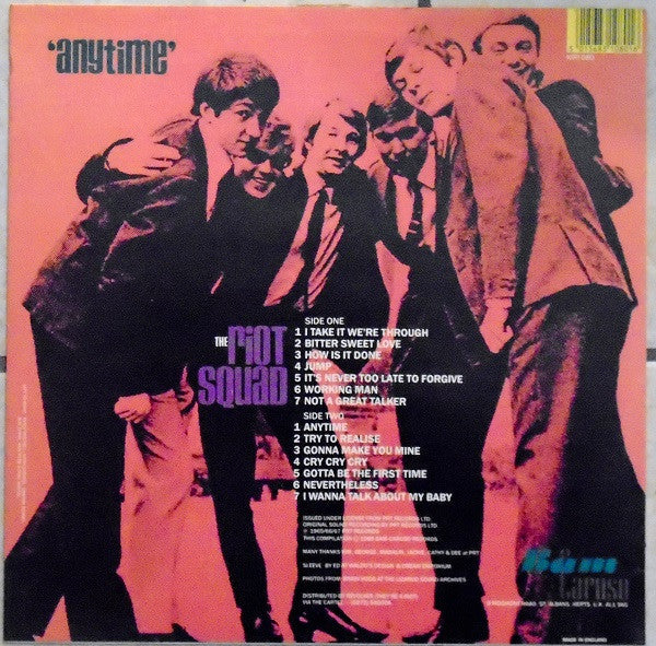 Image of Back Cover of LP - VG+/VG+ - RIOT SQUAD, Anytime (Bam Caruso; KIRI 080, UK 1988, Inner), ,  - 3926290E