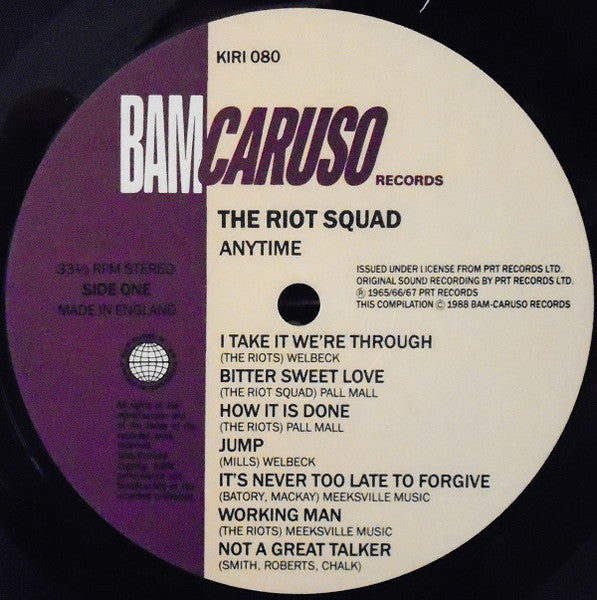Image of Label Cover of LP - VG+/VG+ - RIOT SQUAD, Anytime (Bam Caruso; KIRI 080, UK 1988, Inner), ,  - 3926290E