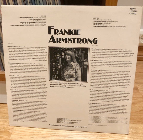 Image of Back Cover of 2614498C: LP - FRANKIE ARMSTRONG, Songs and Ballads (Topic Blue Label; 12TS273, UK 1975, Blue Topic Label) Some fogging to disc, Light ring wear  VG/VG