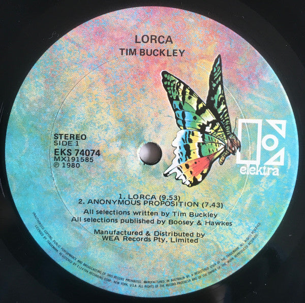Image of Label Cover of LP - VG/VG+ - TIM BUCKLEY, Lorca (Elektra Butterfly; EKS74074, Australia 1980 Reissue), ,  - 2526346E