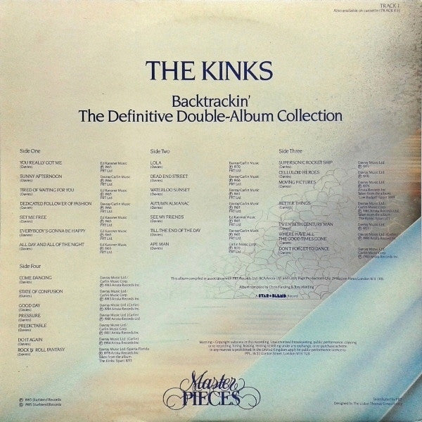Image of Back Cover of 2xLP - VG/G+ - THE KINKS, Backtrackin' (Starblend; TRACK1, UK 1985, Gatefold), Light Marks only.,  - 2716372C