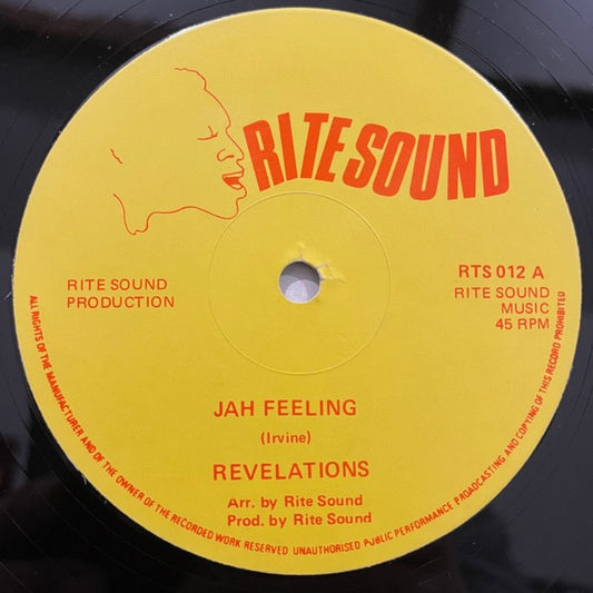 Image of Front Cover of 4314549C: 12" - REVELATIONS, Jah Feeling / With You Boy (Rite Sound; RTS012, UK 1979, Plain Sleeve, Jackie Mittoo Pro. Roots) Light marks only.  /VG