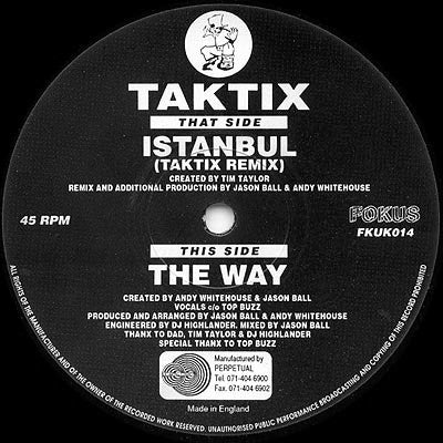 Image of Front Cover of 5024037E: 12" - TIM TAYLOR / TAKTIX, Istanbul / The Way (Fokus; FKUK014, UK 1993, Promo)   /VG