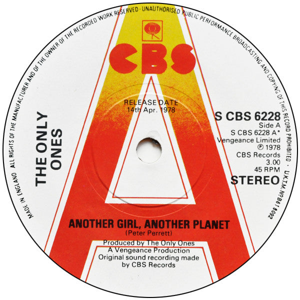 Image of Label Cover of 7" - VG+/VG+ - THE ONLY ONES, Another Girl, Another Planet (CBS; 6228, UK 1978, Demo, Picture Sleeve), Strong VG+ Throughout,  - 1726310E