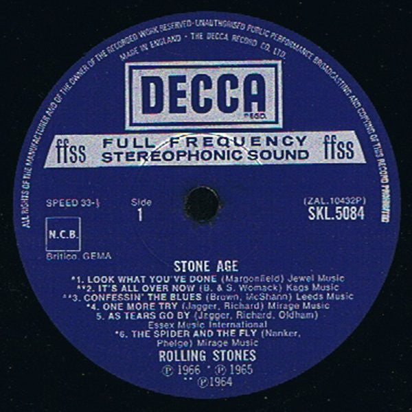 Image of Label Cover of 0615438C: LP - THE ROLLING STONES, Stone Age (Decca Blue Boxed; SKL5084, UK 1971, Laminated Sleeve, JT in Runouts) All round Strong VG, A few hairlines  VG/VG