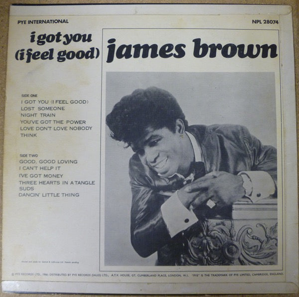 Image of Back Cover of LP - G+/G - JAMES BROWN, I Got You (I Feel Good) (Pye Pink; NPL 28074, UK 1966, Laminated Flipback Sleeve), Lots of marks to disc - plays with some surface noise. A few small tears to sleeve seams.,  - 2915519C