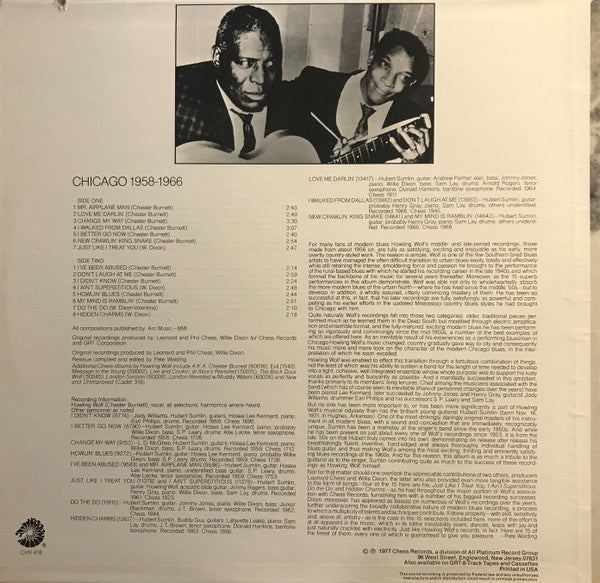 Image of Back Cover of LP - VG+/EX - HOWLIN' WOLF, Change My Way (Chess; CHV 418, US 1977), Cut-out (Notched),  - 2926141E