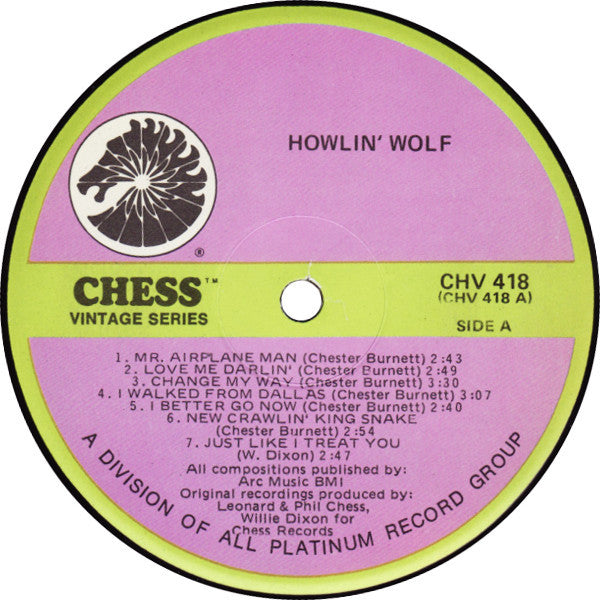 Image of Label Cover of LP - VG+/EX - HOWLIN' WOLF, Change My Way (Chess; CHV 418, US 1977), Cut-out (Notched),  - 2926141E