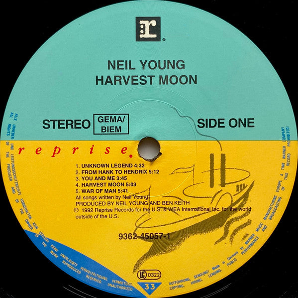 Image of Label Cover of LP - VG/G+ - NEIL YOUNG, Harvest Moon (Reprise; 9362450571, Europe 1992, Embossed WB Logo on Rear Sleeve, Inner, Masterdisk Runout), ,  - 4326036E