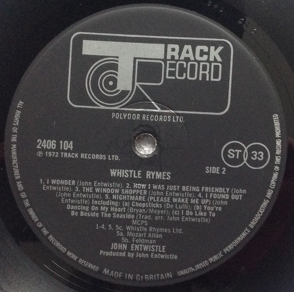 Image of Label Cover of 4624032E: LP - JOHN ENTWISTLE, Whistle Rymes (Track; 2406104, UK 1972, Gatefold)   VG+/VG+