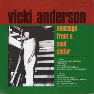 Image of Back Cover of LP - G+/G+ - VICKI ANDERSON, Message From A Soul Sister (Famous Flame; FF1028, US 1992, Unofficial), Surface tear to front of sleeve. Light marks to disc.,  - 3516397C