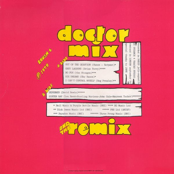 Image of Back Cover of 4944078S: LP - DOCTOR MIX AND THE REMIX, Wall Of Noise (Rough Trade; ROUGH6, UK 1979, Inner)   VG+/VG+