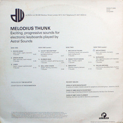 Image of Back Cover of 4844286S: LP - ASTRAL SOUNDS, Melodious Thunk (De Wolfe; DWS/LP 3485, UK 1982) Bit of tape damage and splitting to top edge of sleeve  VG/VG+