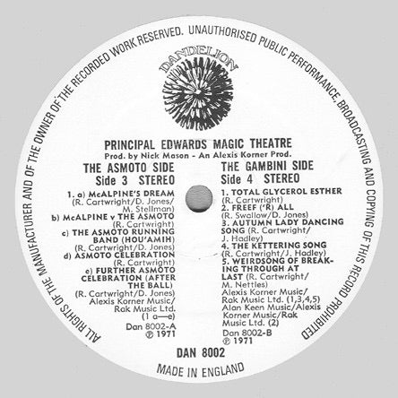 Image of Label Cover of LP - VG+/VG+ - PRINCIPAL EDWARDS MAGIC THEATRE, The Asmoto Running Band (Dandelion Records ; DAN 8002, UK 1971, Gatefold, No Insert), Edge Wear,  - 0626136E