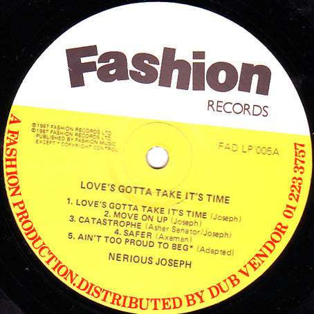 Image of Back Cover of LP - VG+/VG+ - NERIOUS JOSEPH, Love's Gotta Take It's TIme (Fashion; FAD LP 005, UK 1987, Picture Sleeve), Sign of slight wear around sleeve edges. ,  - 4126131E