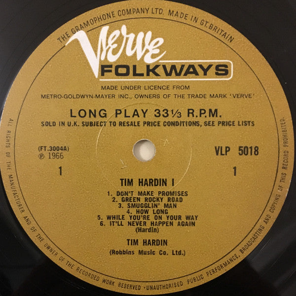Image of Label Cover of LP - VG/G+ - TIM HARDIN, 1 (Verve Folkways Gold; VLP5018, UK 1966, Flipback Sleeve, Mono), Writing and tippex on rear sleeve, laminate bubbing and creasing. ,  - 2726361E