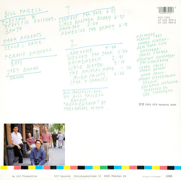 Image of Back Cover of LP - VG+/EX - BILL FRISELL BAND, Lookout For Hope (ECM; ECM 1350, Germany 1988), ,  - 3826101E