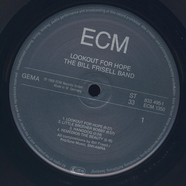 Image of Label Cover of LP - VG+/EX - BILL FRISELL BAND, Lookout For Hope (ECM; ECM 1350, Germany 1988), ,  - 3826101E