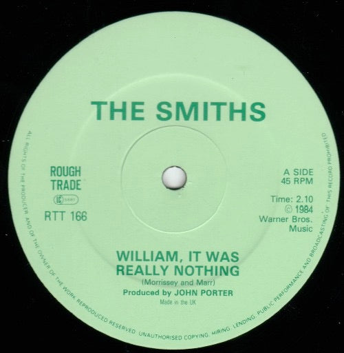 Image of Label Cover of 12" - VG/VG+ - THE SMITHS, William, It Was Really Nothing / How Soon Is Now? / Please Please (Rough Trade; RTT 166, UK 1984, Green Picture Sleeve, CBS Pressing), Light wear on opening edge,  - 3446262S