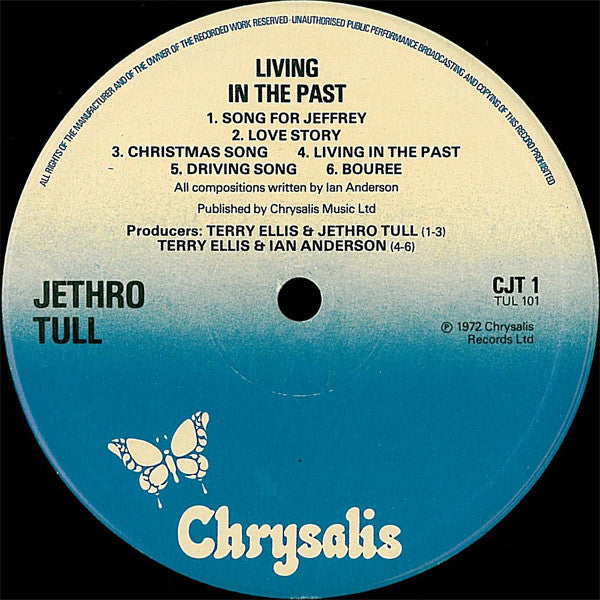 Image of Label Cover of 2xLP - VG+/VG+ - JETHRO TULL, Living in the Past (Chrysalis Blue/White; CJT1, UK 1970s Reissue, Gatefold, No Booklet), ,  - 0946249S