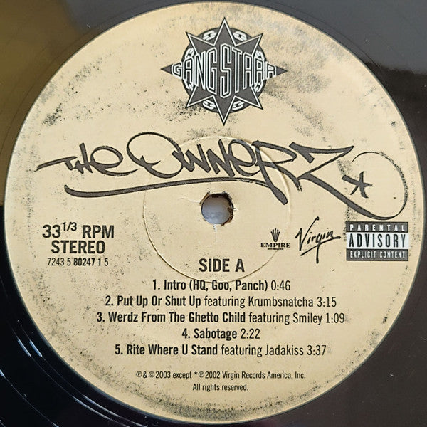 Image of Label Cover of 3xLP - VG+/VG - GANG STARR, The Ownerz (Virgin; 7243 5 80247 1 5, US 2003, Insert), Marks on vinyl not affecting play. Sleeve in shrinkwrap (opened).,  - 3726325E