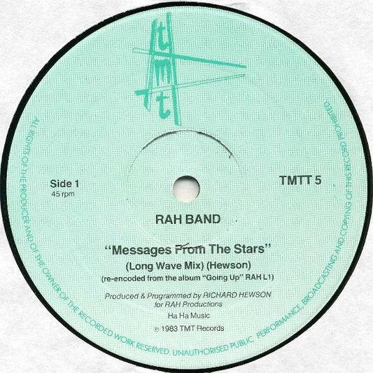 Image of Front Cover of 12" - /G+ - RAH BAND, Messages From The Stars (TMT; TMTT 5, UK 1983, Plain Sleeve), Marks on either side causing crackle. ,  - 2346180S