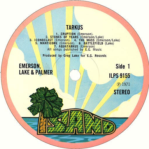 Image of Label Cover of LP - VG/VG+ - ELP (EMERSON, LAKE & PALMER), Tarkus (Island Pink Rim Labels; ILPS 9155, UK 1971, E. J. Day Matte Gatefold Sleeve), ,  - 2626211E