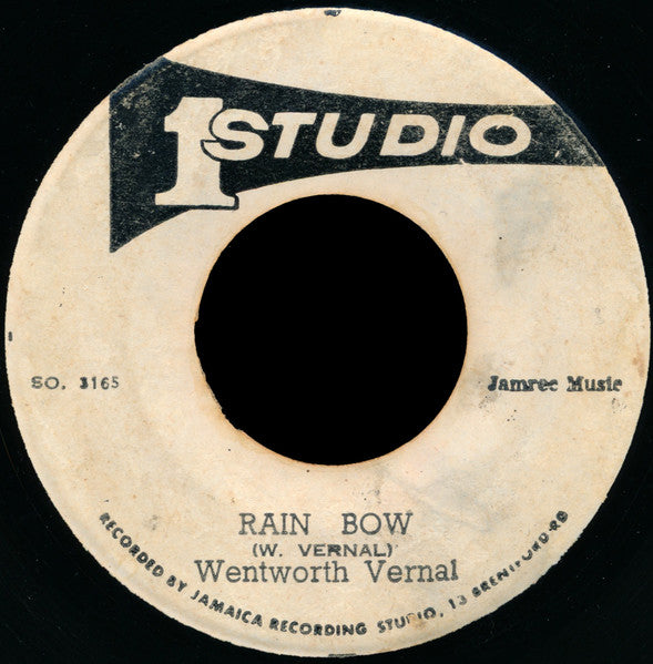 Image of Front Cover of 7" - /G - WENTWORTH VERNAL, Rain Bow (Studio One ; SO.3165, Jamaica 1970s, Plain Sleeve), Marked, some deeper than others. Lots of writing on labels. Edges of record rough, with some minor chips. Small burn / flaw on run-in on side two (doesn't affect play) ,  - 3616223C