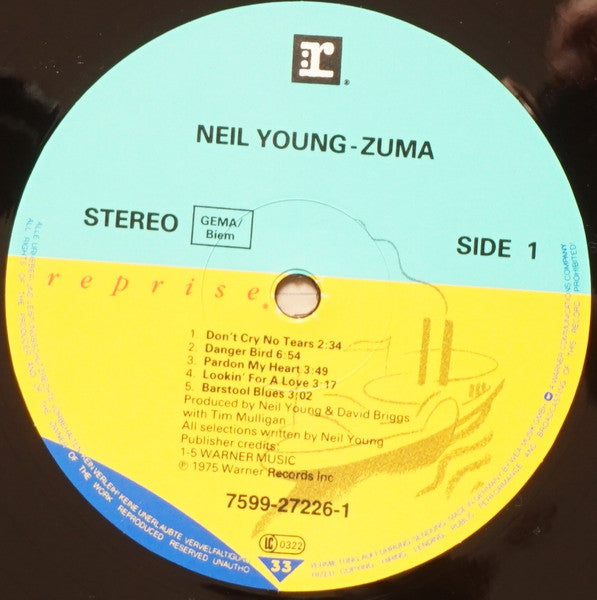 Image of Label Cover of 4734228E: LP - NEIL YOUNG AND CRAZY HORSE, Zuma (Warner Bros; 7599-27226-1, Germany 2016 Reissue, Inner)   NEW/NEW