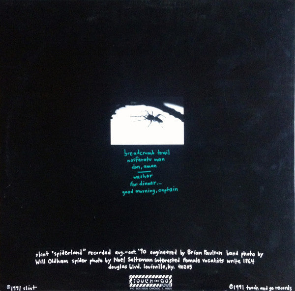 Image of Back Cover of LP - NEW/NEW - SLINT, Spiderland (Touch & Go; TG064LP, US 2023 Reissue), , A classic album from 1991 that still defines post rock, and has never been bettered. Although this Kentucky combo had a short lifespan, its influence has been extraordinary, presaging the underground 'math-rock' revolution and spawning spinoffs such as the For Carnation and King Kong with members playing with Palace Brothers, Tortoise and a multitude more. But don't go thinking that the foursome is a mere footn