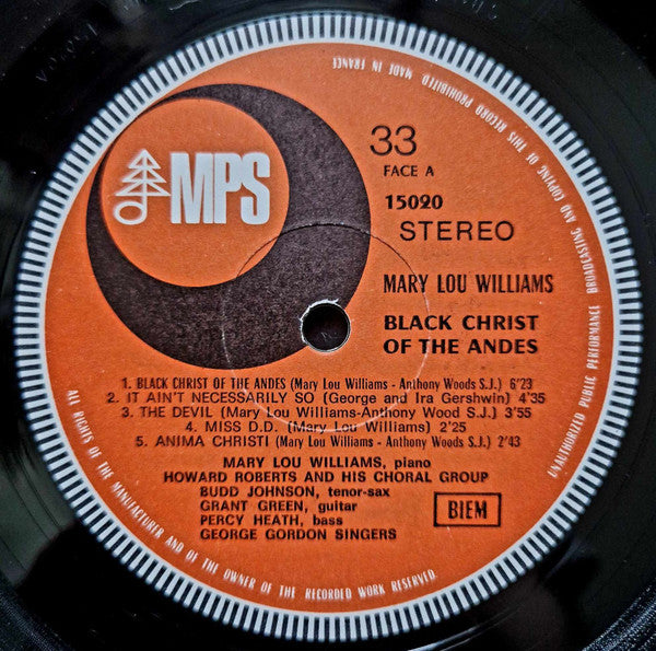 Image of Label Cover of LP - VG+/VG - MARY LOU WILLIAMS, Black Christ of the Andes (MPS; MPS 15020, France 1960s, Gatefold), Strong VG. Very minor hairline scratches on the B-side,  - 3526264E