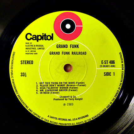 Image of Label Cover of LP - VG/VG+ - GRAND FUNK RAILROAD, Grand Funk (Capitol Green; E-ST 406, UK 1971 Reissue), ,  - 2826229E