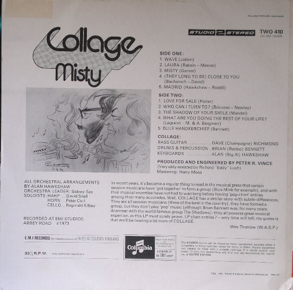 Image of Back Cover of 4844359S: LP - COLLAGE (BRIAN BENNETT), Misty (EMI Studio 2 Stereo; TWO410, UK 1973) Very minor fogging, plays ok.  VG/VG