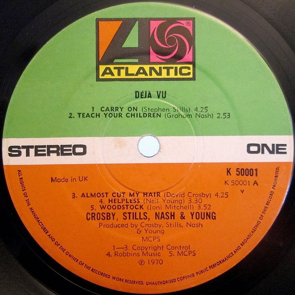 Image of Label Cover of LP - VG/VG - CROSBY, STILLS, NASH & YOUNG, Deja Vu (Atlantic Orange & Green (No W Logo); K50001, UK 1972 Reissue, Gatefold Textured Sleeve), Light marks only,  - 3716090C