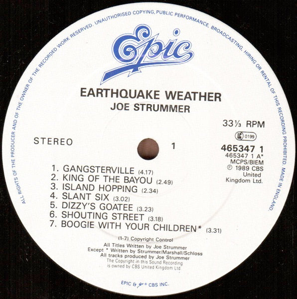 Image of Label Cover of LP - VG/VG+ - JOE STRUMMER, Earthquake Weather (Epic; 465347 1, UK 1989, Inner), ,  - 2826242E