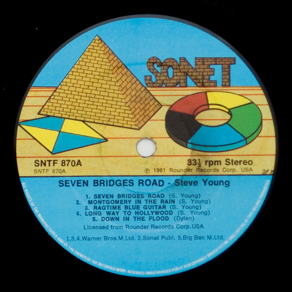 Image of Label Cover of LP - VG/VG+ - STEVE YOUNG, Seven Bridges Road (Sonet; SNTF 705, UK 1981), Light ring and edge wear, creasing and laminate damage, small sticker damage.,  - 3846352S