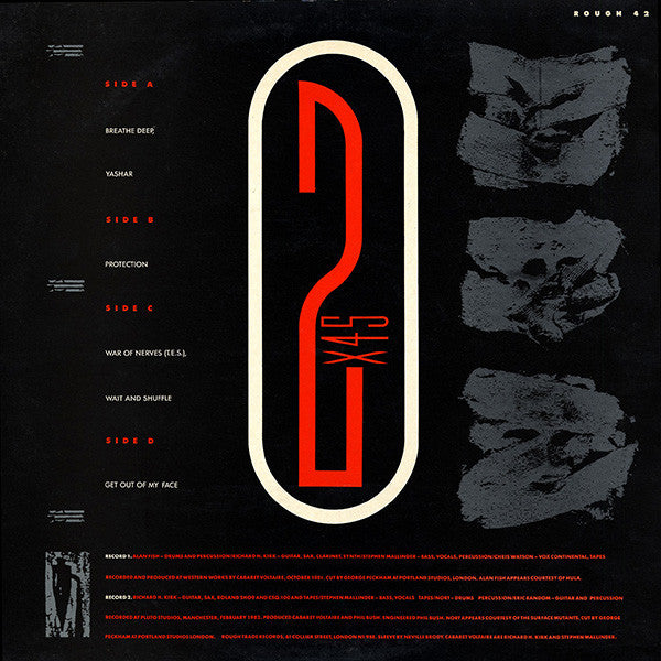 Image of Back Cover of 2xLP - VG/VG - CABARET VOLTAIRE, 2X45 (Rough Trade; ROUGH 42, UK 1986 Reissue), Light hairlines. Sleeve has edgewear, ringwear, creases.,  - 2926256E