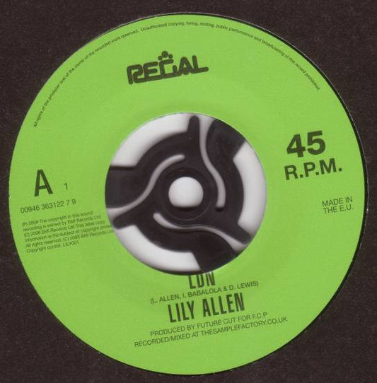 Image of Front Cover of 4054038S: 7" - LILY ALLEN, LDN/ Knock 'Em Out (Regal; LILY001, UK 2006, PVC with Company Logo, Green Labels.) Couple of Very Ligth Marks  VG+/VG+