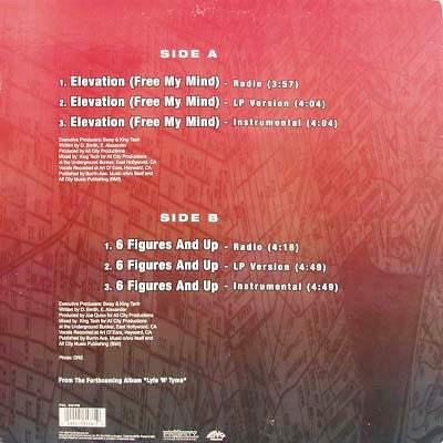 Image of Back Cover of 4914415C: 12" - THE B.U.M.S. (BROTHAS UNDA MADNESS), Elevation (Free My Mind) / 6 Figures And Up (Priority Records; PVL 53176, US 1995, Picture Sleeve) Shrink-wrap taped to sleeve at edges  VG/VG