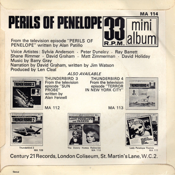 Image of Back Cover of 7" EP - VG+/VG - GERRY ANDERSON/ CENTURY 21, Perils Of Penelope (Century 21; MA114, UK 1966, Laminated Flipback Sleeve), ,  - 4126117E